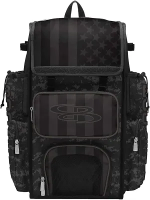Boombah Superpack Bat Bag - Backpack Version (no wheels) - Holds 4 Bats - USA Clandestine Black/Dark Charcoal