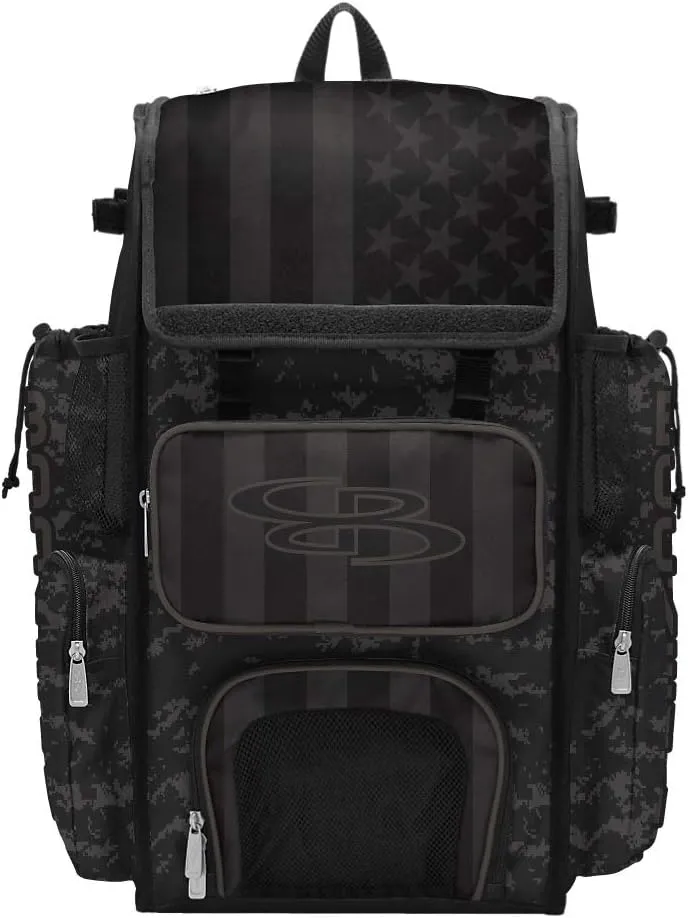 Boombah Superpack Bat Bag - Backpack Version (no wheels) - Holds 4 Bats - USA Clandestine Black/Dark Charcoal