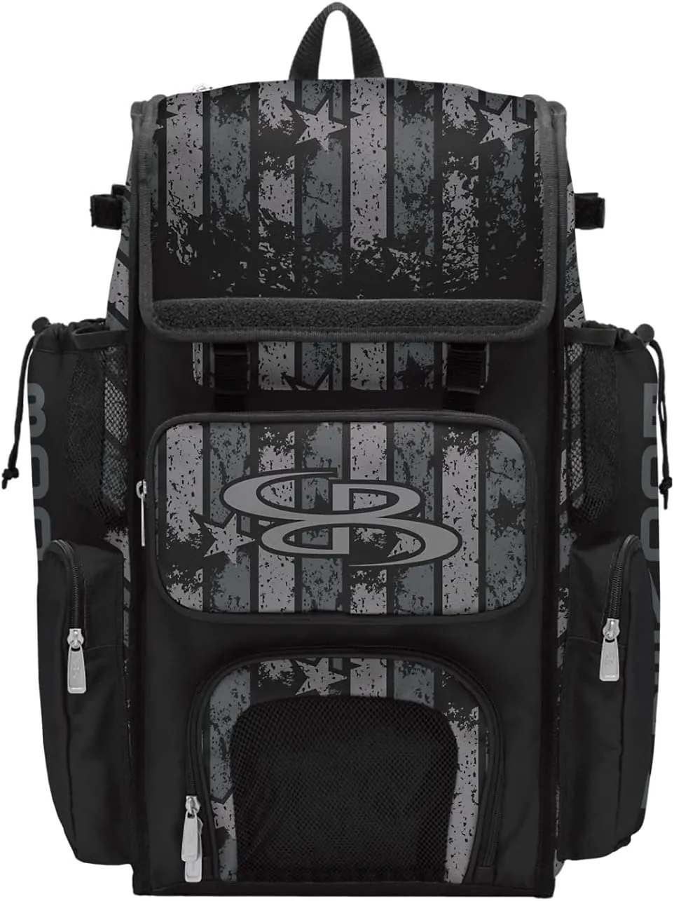 Boombah Superpack Bat Bag - Backpack Version (no wheels) - Holds 4 Bats - USA Freedom Black Ops Black/Charcoal