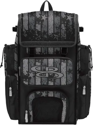 Boombah Superpack Bat Bag - Backpack Version (no wheels) - Holds 4 Bats - USA Freedom Black Ops Black/Charcoal