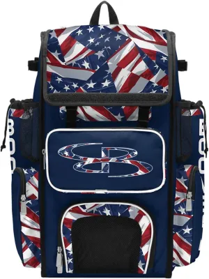 Boombah Superpack Bat Bag - Backpack Version (no wheels) - Holds 4 Bats - USA Independence Navy/Red/White