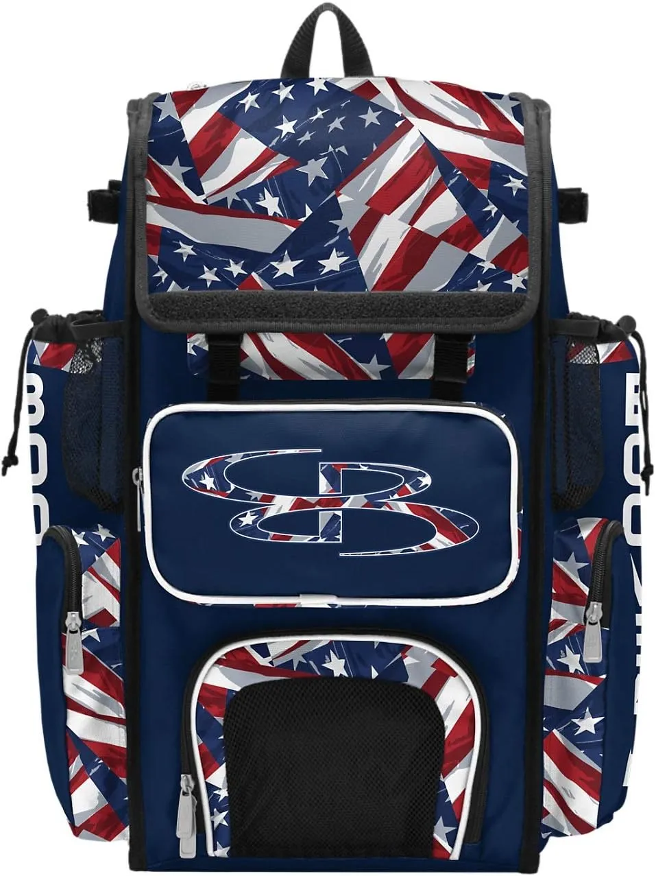 Boombah Superpack Bat Bag - Backpack Version (no wheels) - Holds 4 Bats - USA Independence Navy/Red/White