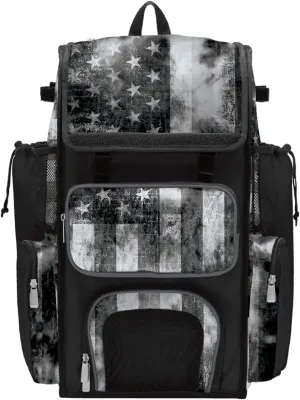 Boombah Superpack Bat Bag - Backpack Version (no wheels) - Holds 4 Bats - USA Old Glory Black Ops Bat Bag Black/Charcoal/White