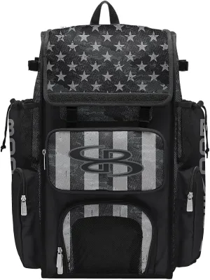 Boombah Superpack Bat Bag - Backpack Version (no wheels) - Holds 4 Bats - USA Pledge Black Ops Black/Charcoal/Steel