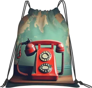 BREAUX England UK Retro London Telephone Printed sports fitness, drawstring backpack, bag yoga travel leisure backpack