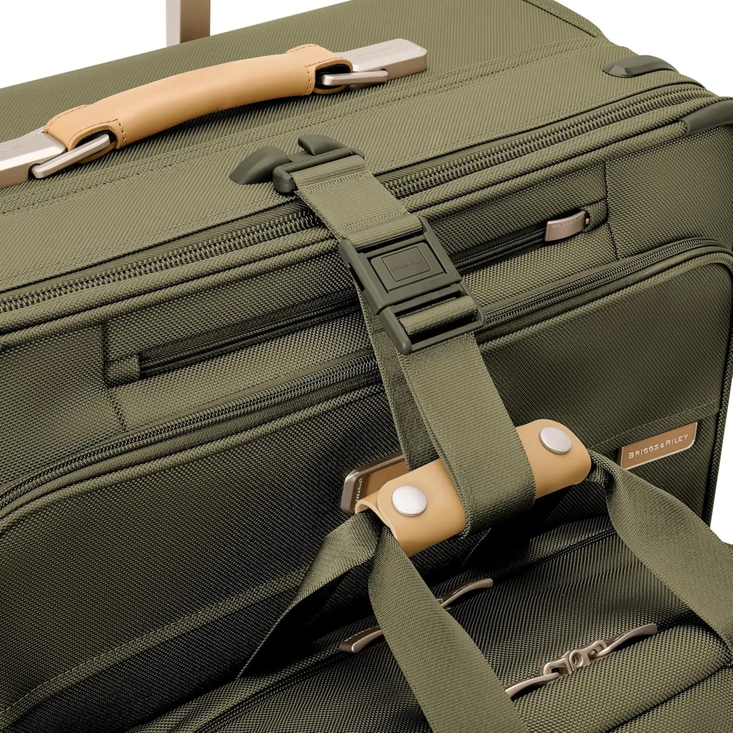 Briggs & Riley 26" Medium Expandable Spinner - Checked Luggage for Travel, Suitcases with Wheels, Softside Rolling Bag for Men & Women, Self-Repairing Zipper - Baseline Collection, Olive