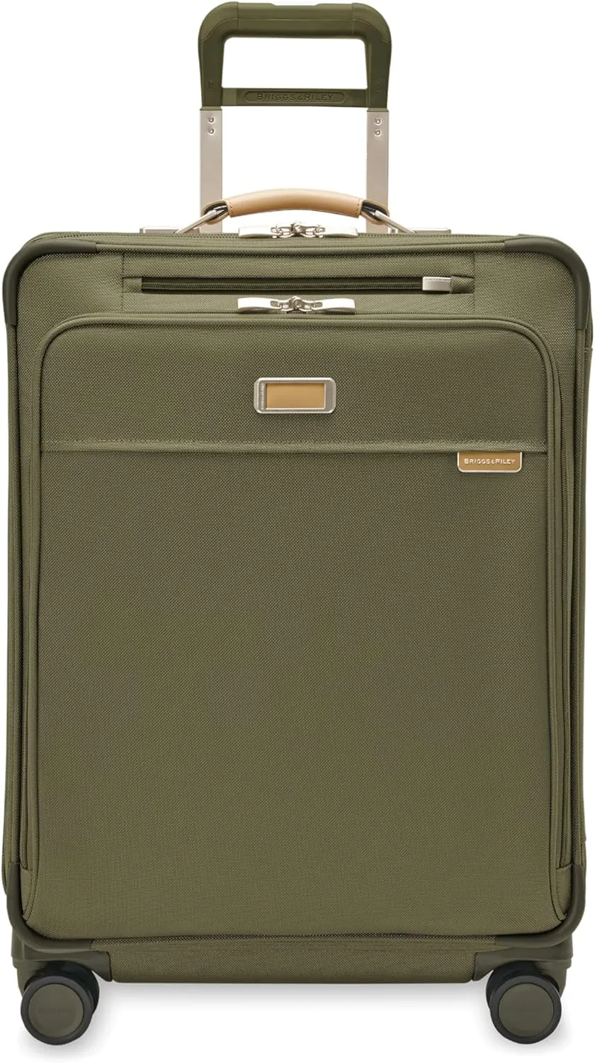 Briggs & Riley 26" Medium Expandable Spinner - Checked Luggage for Travel, Suitcases with Wheels, Softside Rolling Bag for Men & Women, Self-Repairing Zipper - Baseline Collection, Olive