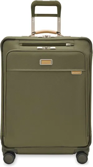 Briggs & Riley 26" Medium Expandable Spinner - Checked Luggage for Travel, Suitcases with Wheels, Softside Rolling Bag for Men & Women, Self-Repairing Zipper - Baseline Collection, Olive