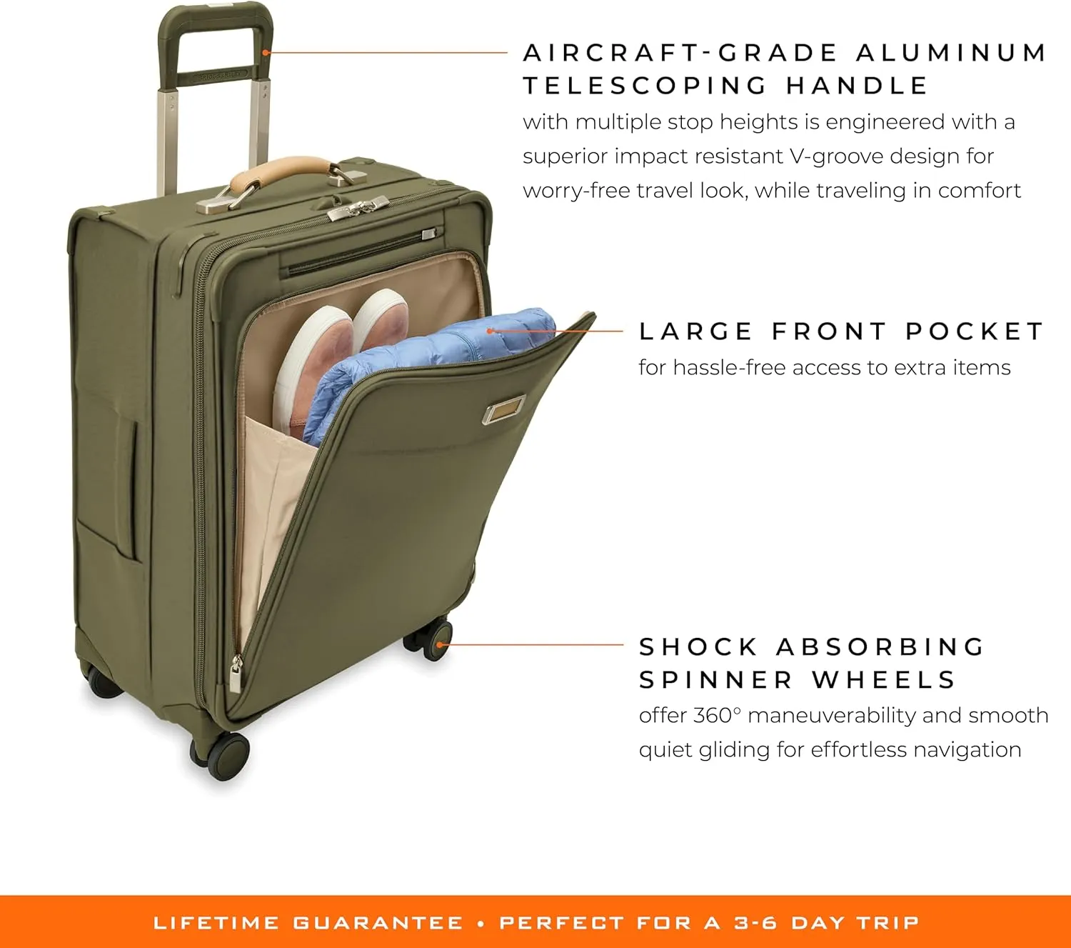 Briggs & Riley 26" Medium Expandable Spinner - Checked Luggage for Travel, Suitcases with Wheels, Softside Rolling Bag for Men & Women, Self-Repairing Zipper - Baseline Collection, Olive