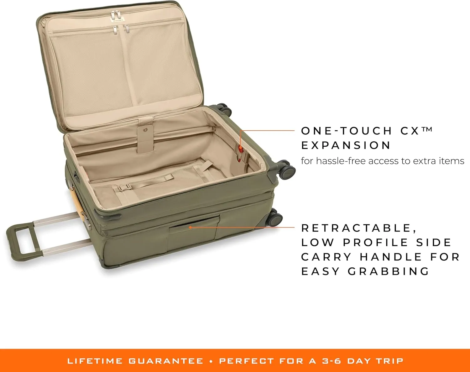 Briggs & Riley 26" Medium Expandable Spinner - Checked Luggage for Travel, Suitcases with Wheels, Softside Rolling Bag for Men & Women, Self-Repairing Zipper - Baseline Collection, Olive