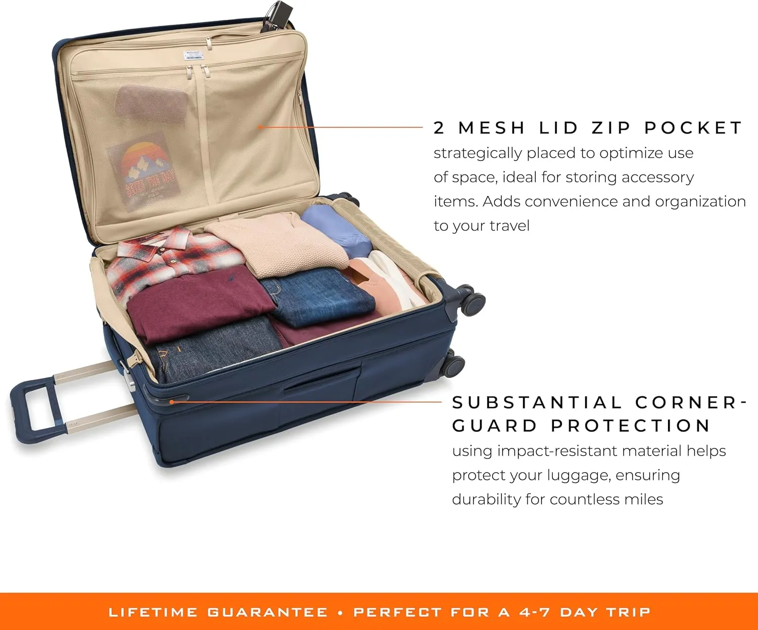 Briggs & Riley 29" Large Expandable Spinner - Checked Luggage for Travel, Suitcases with Wheels, Softside Rolling Bag for Men & Women, Self-Repairing Zipper - Baseline Collection, Navy