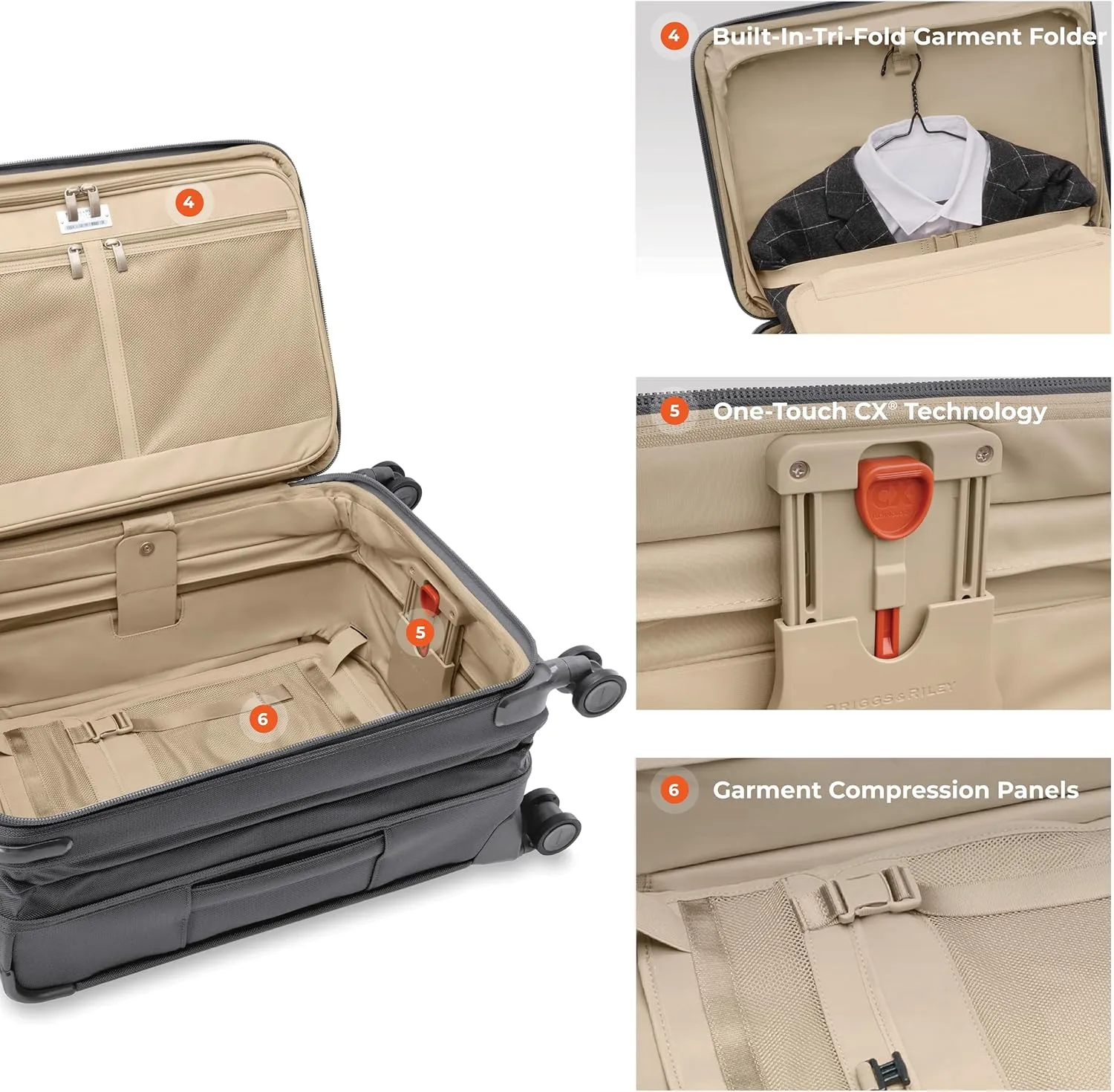 Briggs & Riley Essential 22" Carry On Expandable Spinner - Luggage for Travel, Suitcases with Wheels, Softside Rolling Bag for Men & Women, Self-Repairing Zipper - Baseline Collection, Steel Gray