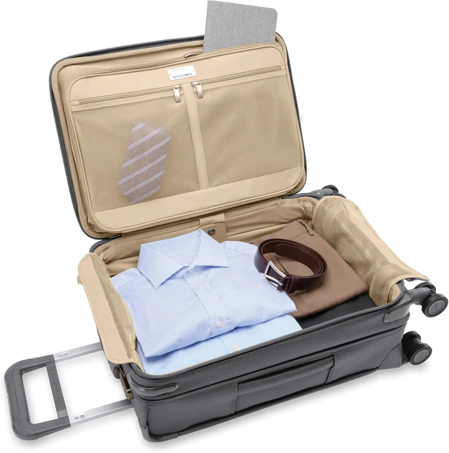 Briggs & Riley Essential 22" Carry On Expandable Spinner - Luggage for Travel, Suitcases with Wheels, Softside Rolling Bag for Men & Women, Self-Repairing Zipper - Baseline Collection, Steel Gray