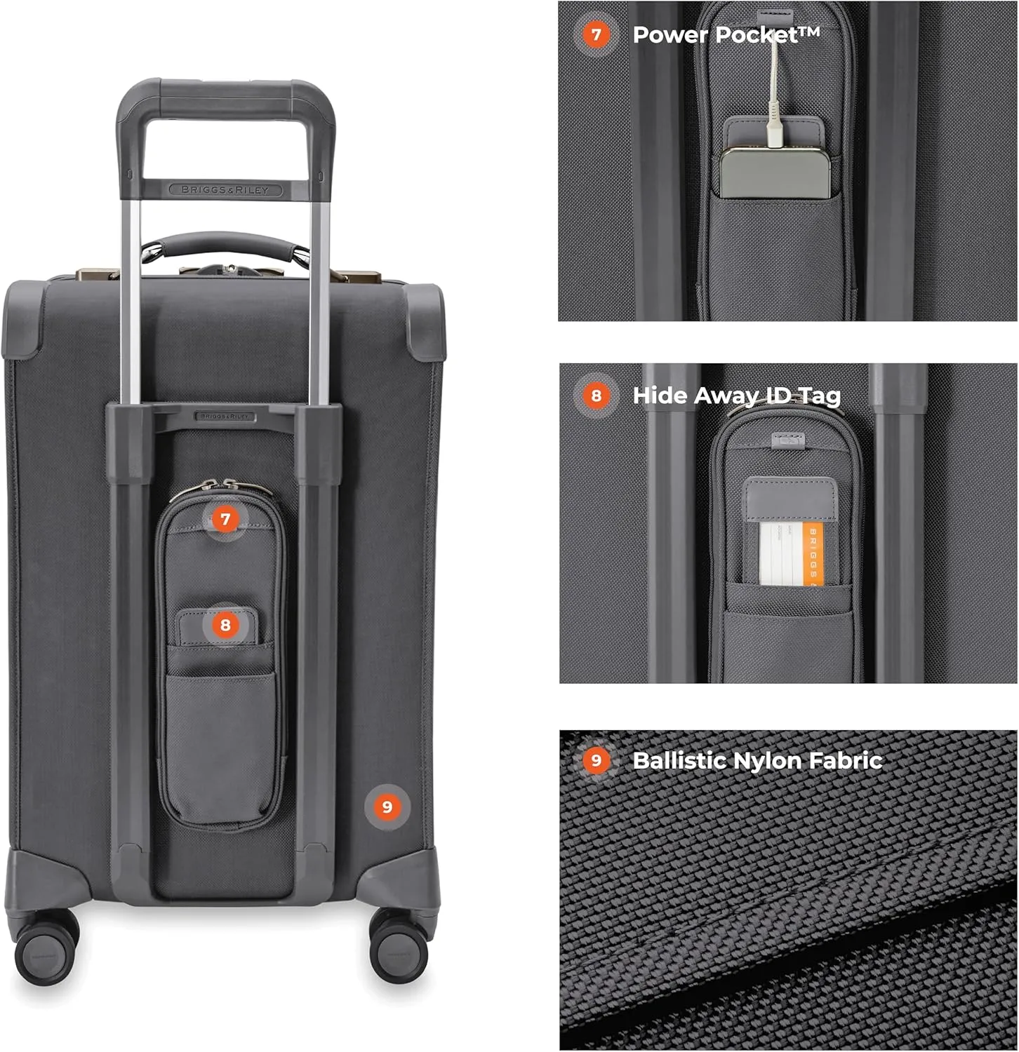 Briggs & Riley Essential 22" Carry On Expandable Spinner - Luggage for Travel, Suitcases with Wheels, Softside Rolling Bag for Men & Women, Self-Repairing Zipper - Baseline Collection, Steel Gray