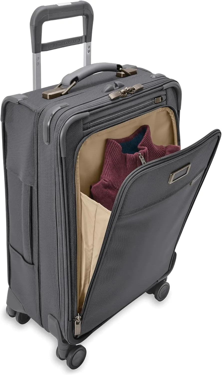 Briggs & Riley Essential 22" Carry On Expandable Spinner - Luggage for Travel, Suitcases with Wheels, Softside Rolling Bag for Men & Women, Self-Repairing Zipper - Baseline Collection, Steel Gray