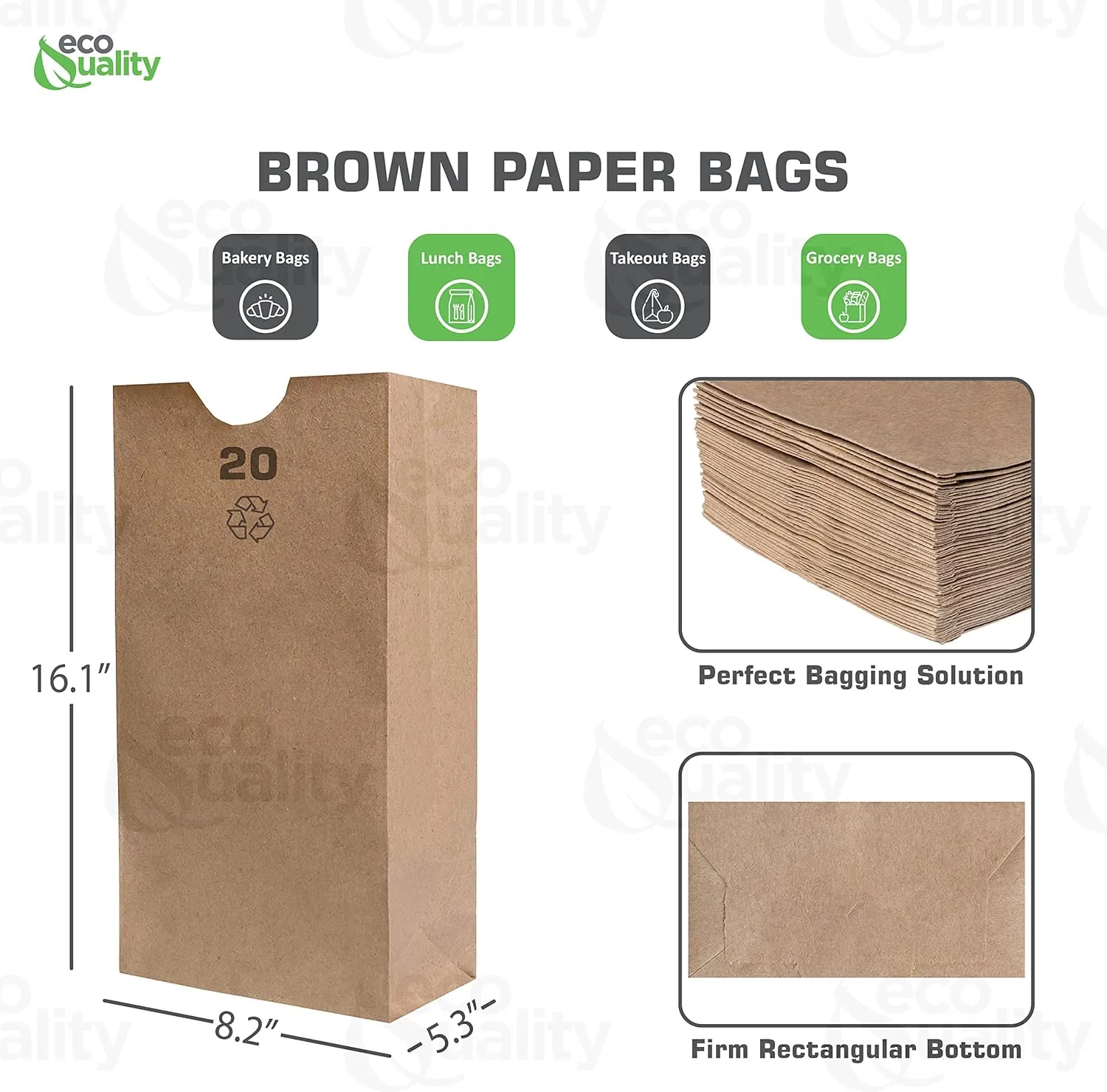 Brown Kraft Paper Bag (20 lb) Large - Paper Lunch Bags, Small Snacks, Gift Bags, Grocery, Merchandise, Party Bags (16 x 8.25 x 5.5) (20 Pound Capacity) #20 Brown Bag by EcoQuality (500)