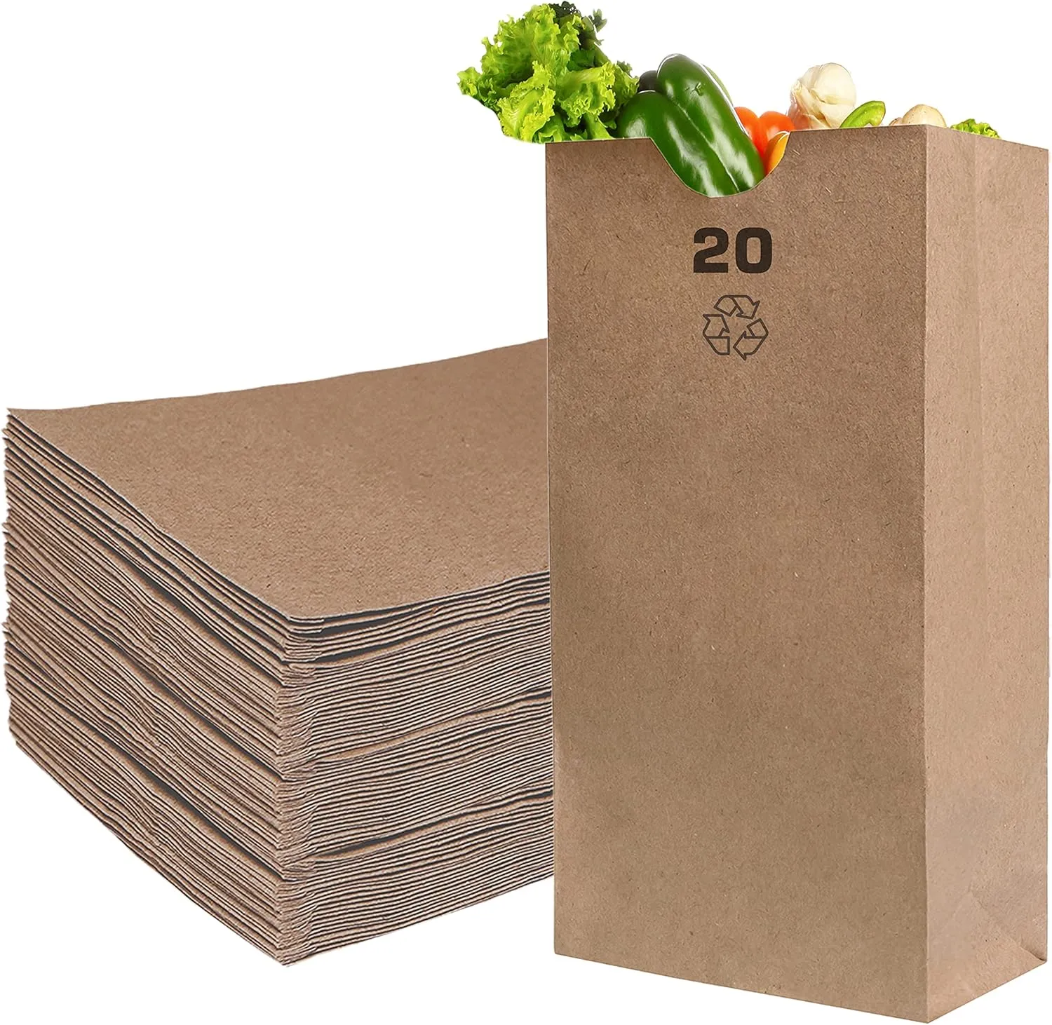 Brown Kraft Paper Bag (20 lb) Large - Paper Lunch Bags, Small Snacks, Gift Bags, Grocery, Merchandise, Party Bags (16 x 8.25 x 5.5) (20 Pound Capacity) #20 Brown Bag by EcoQuality (500)
