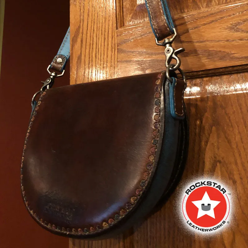 Brown Leather Sugar Skull Handbag