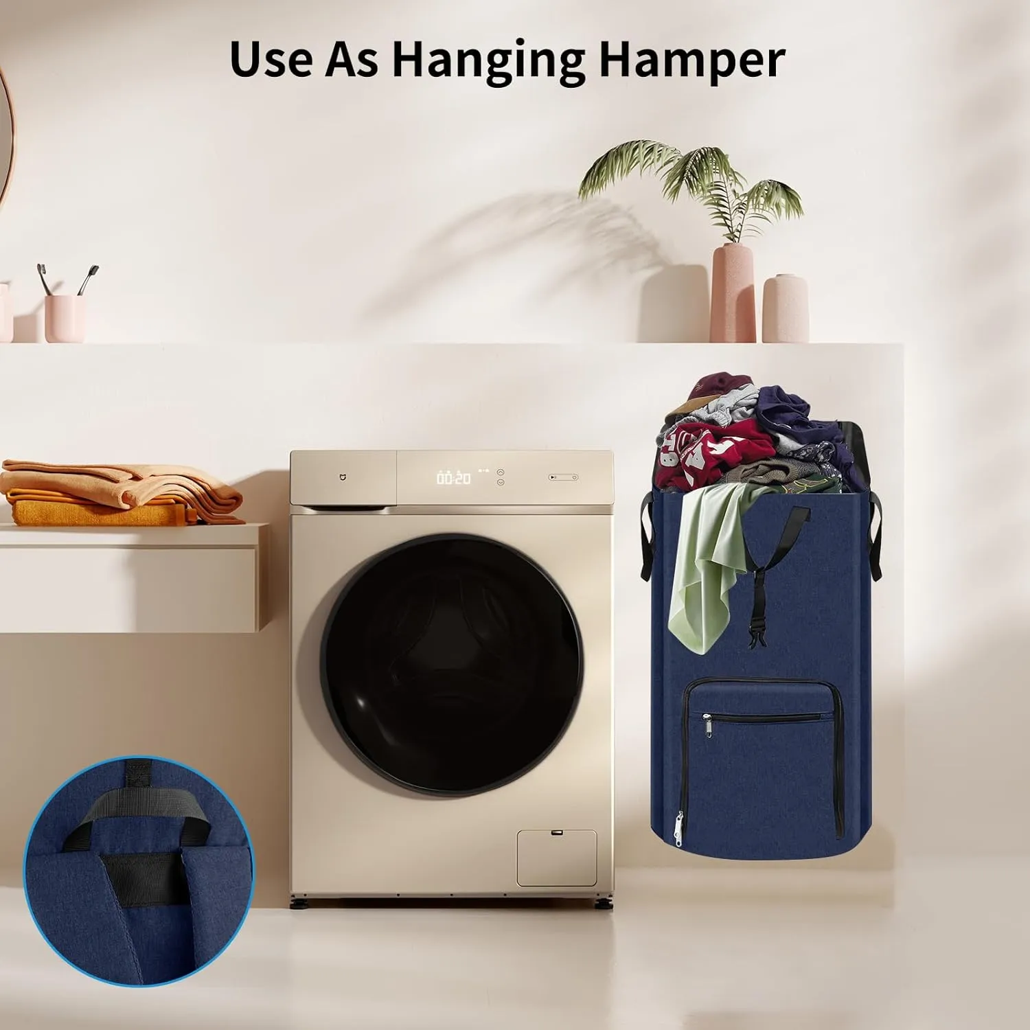 Bukere Laundry Backpack Bag for College Students Dorm Essentials, Heavy Duty Hanging Laundry Bag with Adjustable Shoulder Straps, Laundry Bag for Girl, Guys, Women, Men