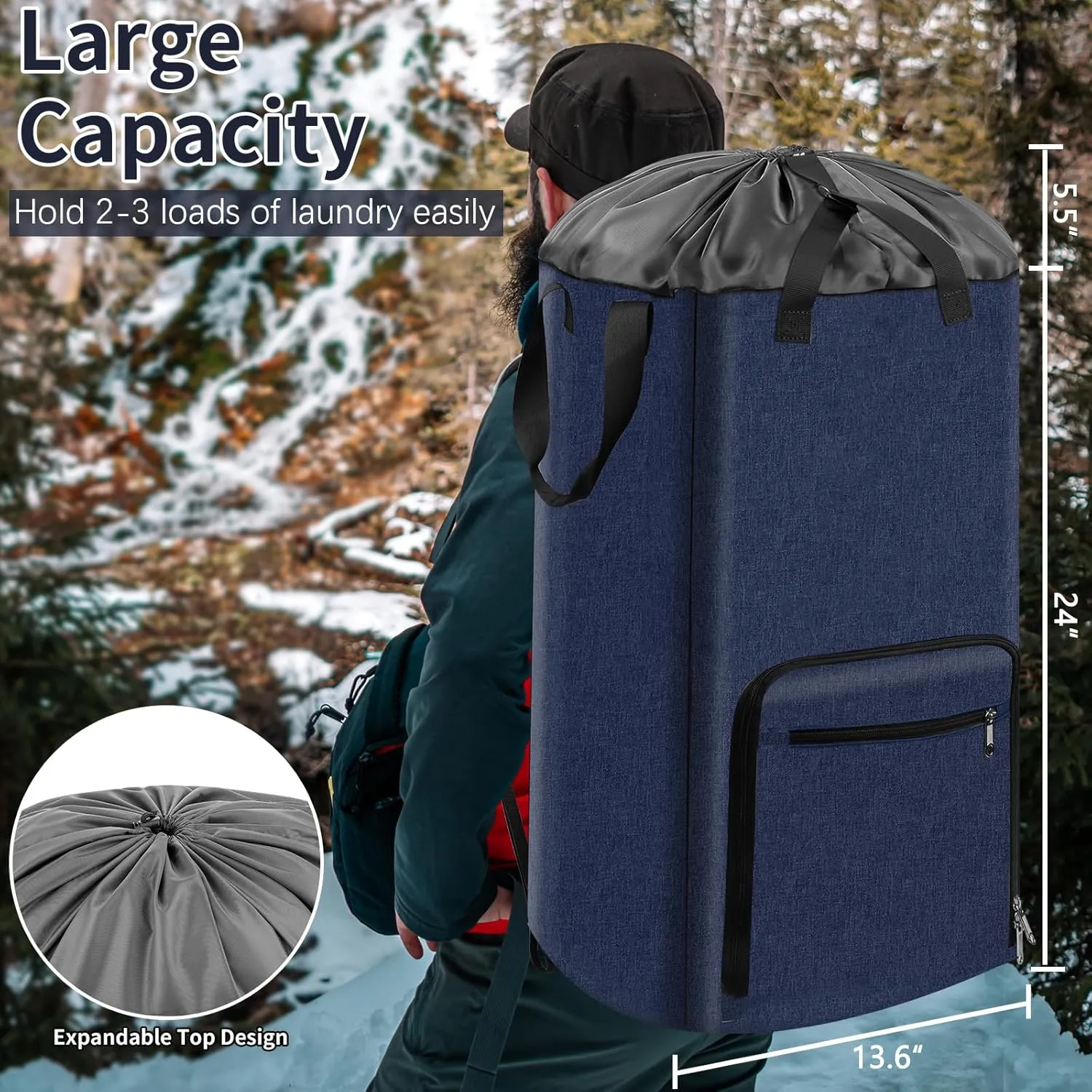 Bukere Laundry Backpack Bag for College Students Dorm Essentials, Heavy Duty Hanging Laundry Bag with Adjustable Shoulder Straps, Laundry Bag for Girl, Guys, Women, Men