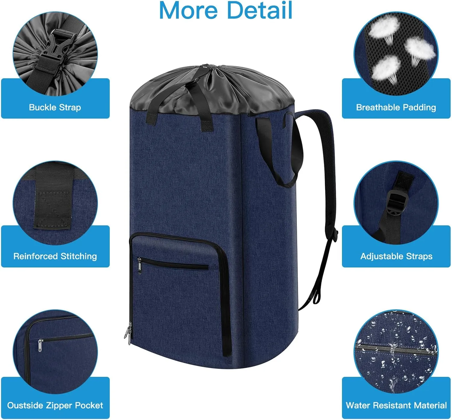 Bukere Laundry Backpack Bag for College Students Dorm Essentials, Heavy Duty Hanging Laundry Bag with Adjustable Shoulder Straps, Laundry Bag for Girl, Guys, Women, Men