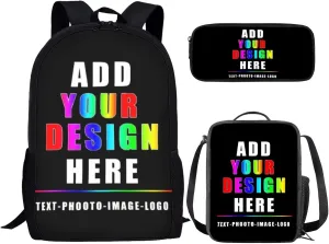 Bulopur Personalized Kids Backpack with Lunch Box Pencil Bag Customized Girls School Bags Insulation Lunch Bag Zippered Pencil Case 3 In 1
