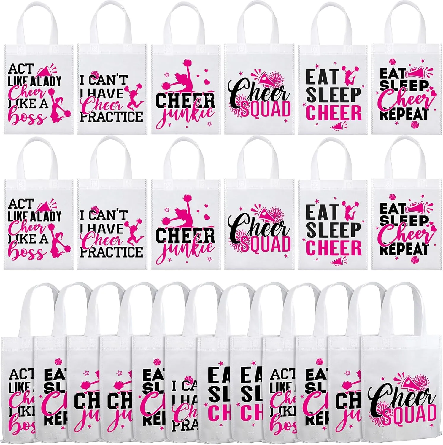 Buryeah 24 Pcs Cheer Bag Cheerleaders Bulk Cheerleading Gift Goodie Snack Treat Non Woven Eat Sleep Cheer Bag for women(White)