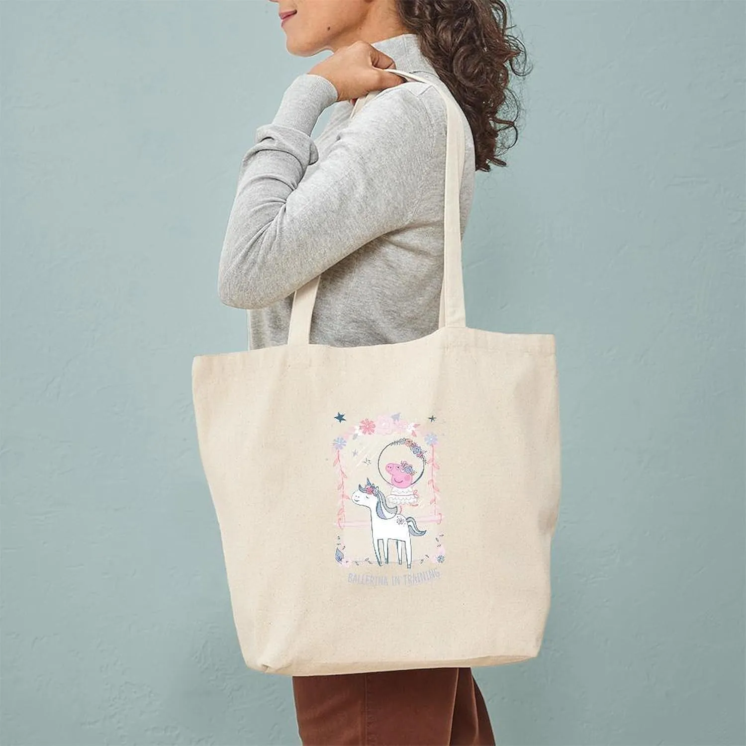 CafePress Peppa Pig Ballerina In Training Natural Canvas Tote Bag, Reusable Shopping Bag