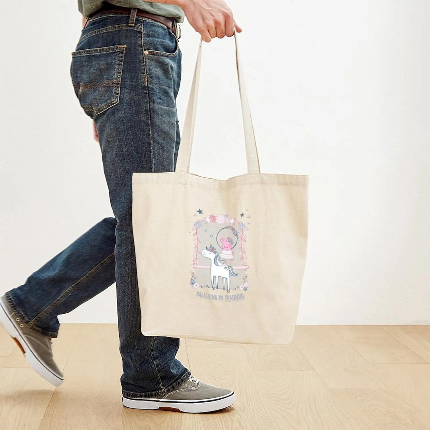 CafePress Peppa Pig Ballerina In Training Natural Canvas Tote Bag, Reusable Shopping Bag