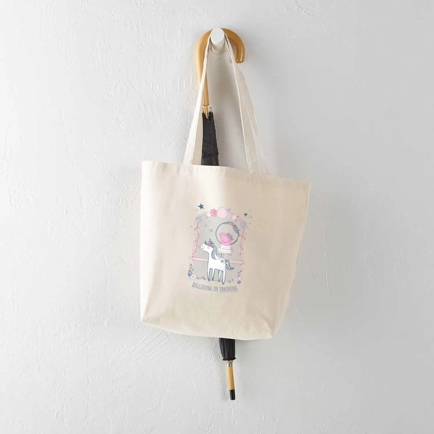 CafePress Peppa Pig Ballerina In Training Natural Canvas Tote Bag, Reusable Shopping Bag