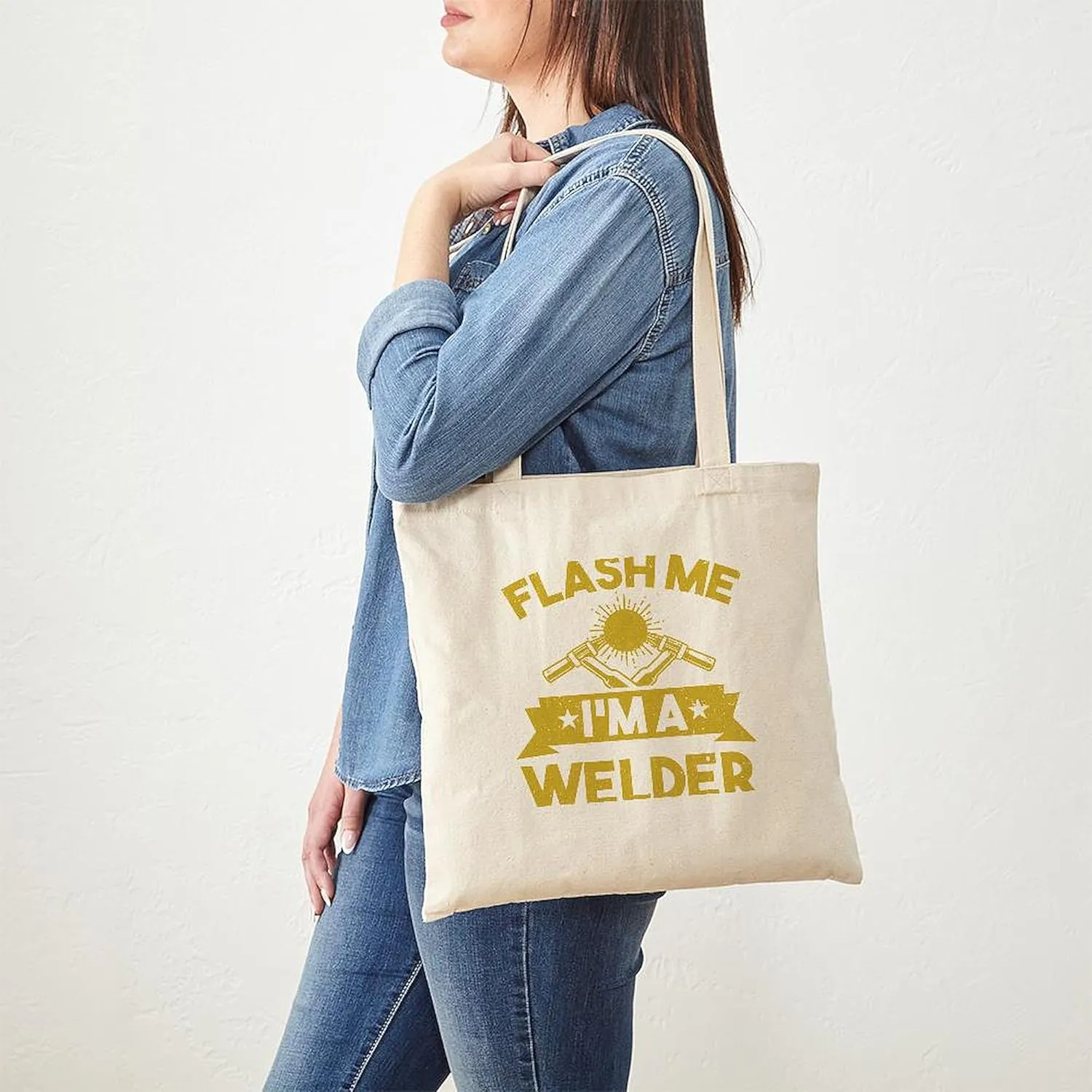 CafePress Welding Flash Me I'm A Welder Natural Canvas Tote Bag, Reusable Shopping Bag