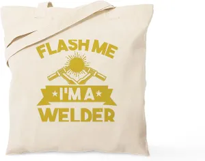 CafePress Welding Flash Me I'm A Welder Natural Canvas Tote Bag, Reusable Shopping Bag