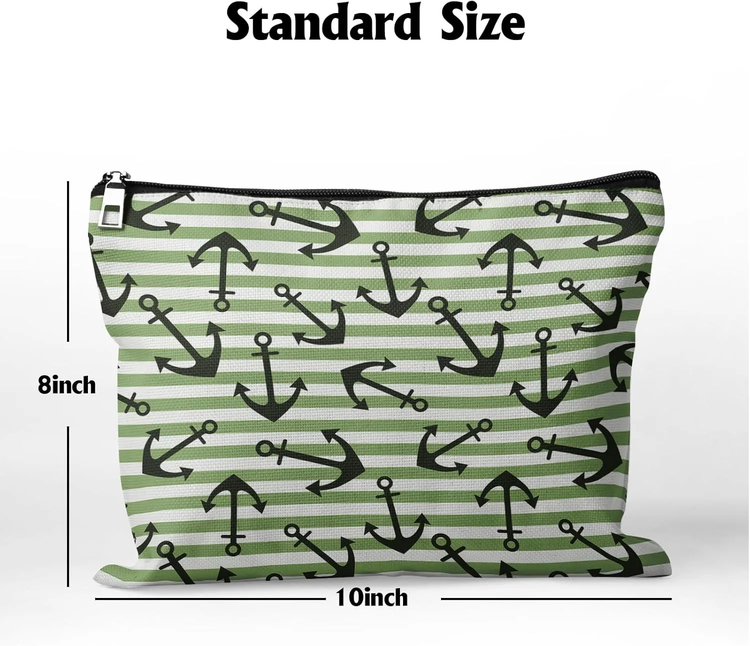 Cafl Nautical Anchor Makeup Bag Stripe Cosmetic Bag for Women Large Capacity Make Up Bag Portable Travel Toiletry Pouch Organizer 10 * 8inch