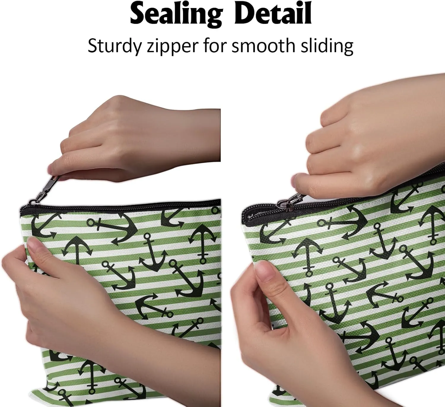 Cafl Nautical Anchor Makeup Bag Stripe Cosmetic Bag for Women Large Capacity Make Up Bag Portable Travel Toiletry Pouch Organizer 10 * 8inch