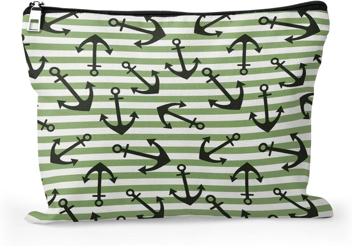 Cafl Nautical Anchor Makeup Bag Stripe Cosmetic Bag for Women Large Capacity Make Up Bag Portable Travel Toiletry Pouch Organizer 10 * 8inch