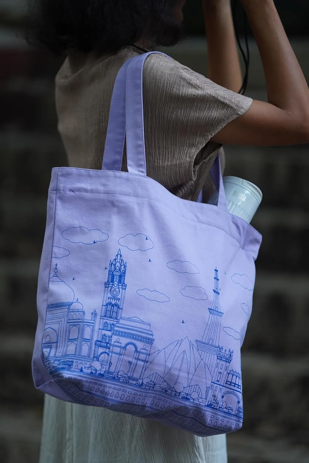Canvas Big Zip Printed Handbag Tote, Cotton, Inner Pocket, Ecofriendly Bags for Women, Shopping Bag, Easy to Wash