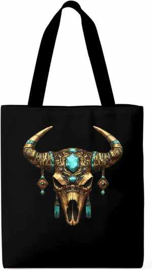 Canvas Tote Bag, Boho Cow Skull Print Aesthetic Canvas Tote Handbags for Women Shoulder Bag,