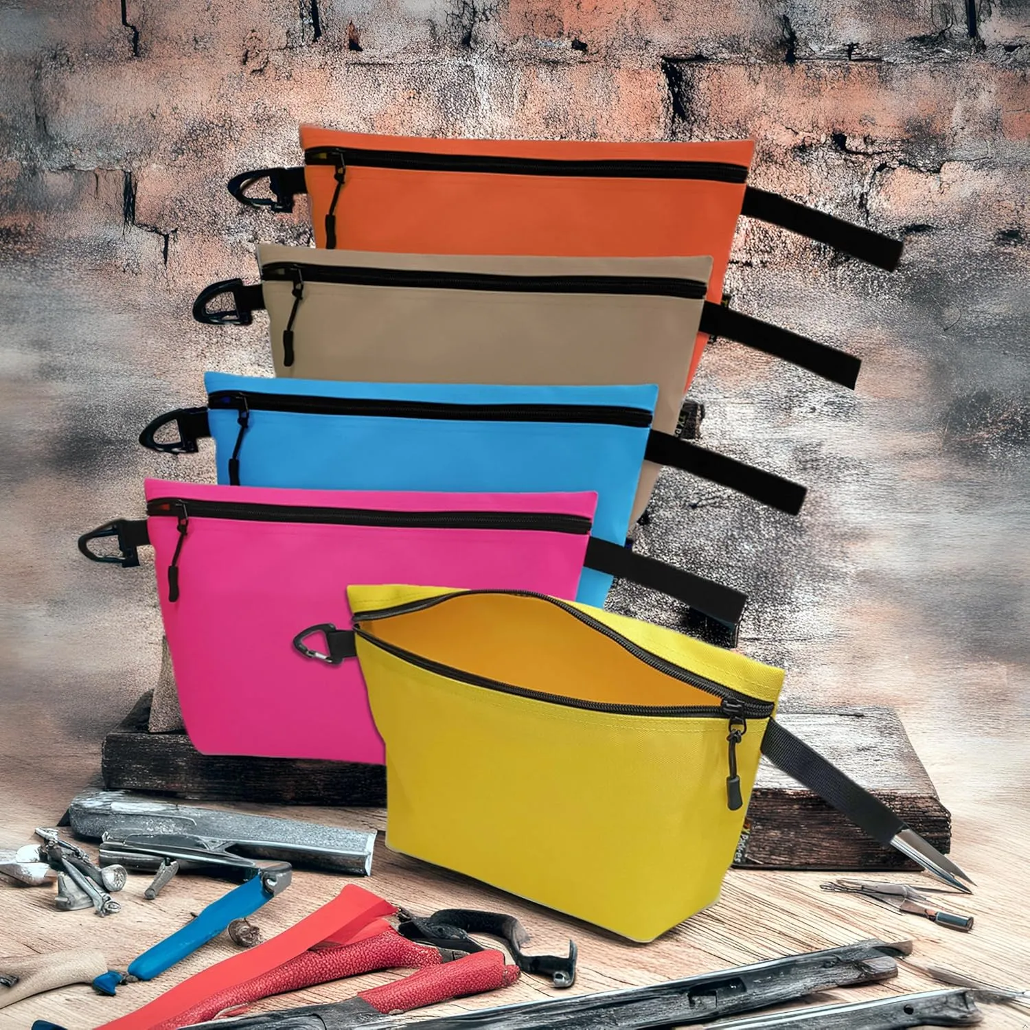 Canvas Zipper Tools Bags, Utility Pouches, Storage Organizer. Smoothly YKK Zipper Water-repelling with Clip & Strap, 12.5 X 7 X 4 inches Large Bottom