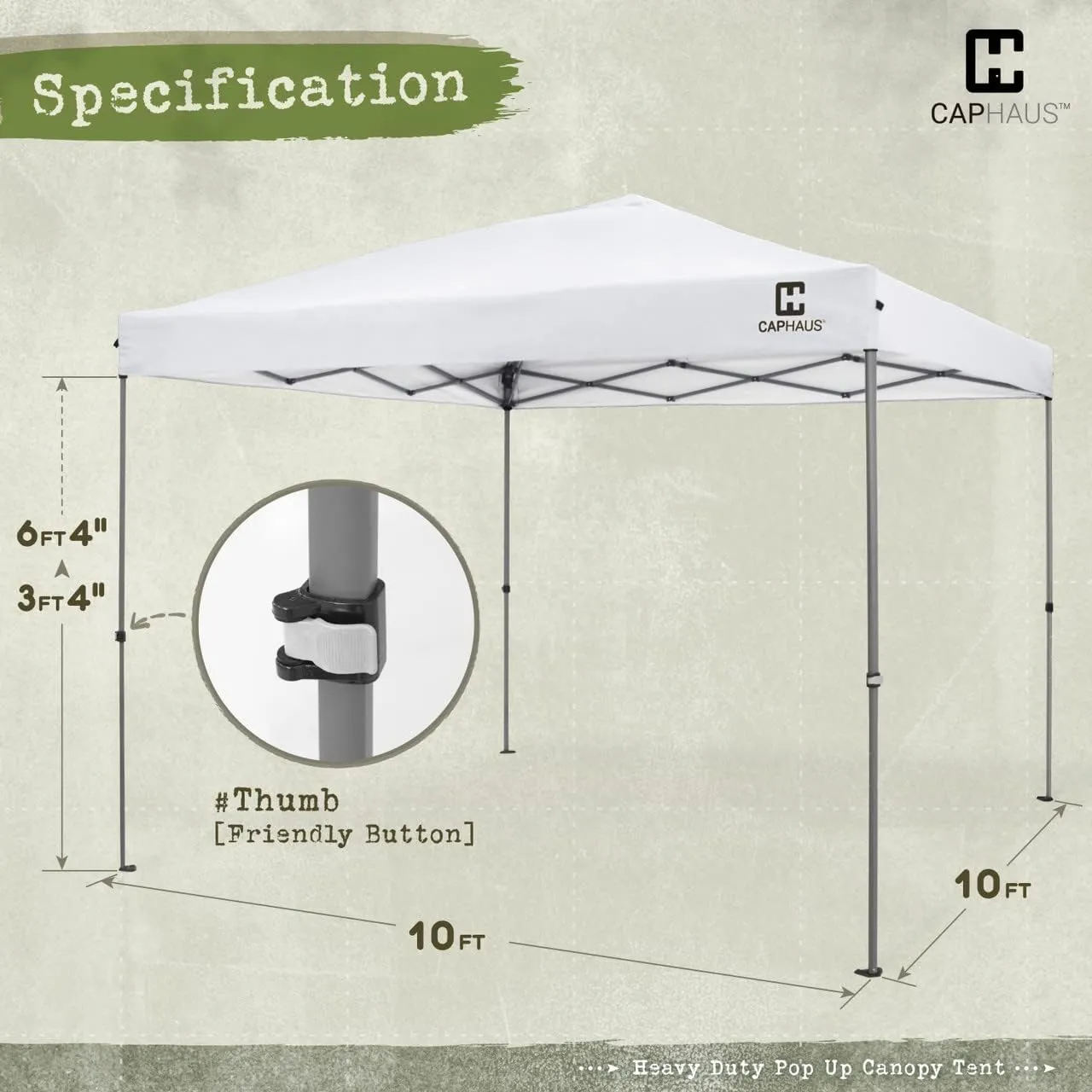 CAPHAUS Patented One-Push Pop Up Outdoor Canopy Tent, Heavy-Duty Commercial Grade w/Central Lock, Portable and Instant Folding Shelter with Wheeled Carry Bag and Weight Bag, 10ft x 10ft, White