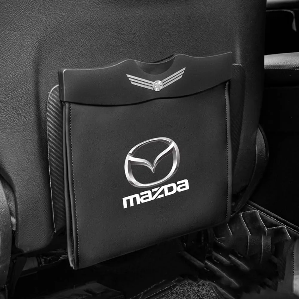 Car Trash Can for Mazda Models, ABS   PU Leather, Black, 1 Litre, Waterproof, Hanging, Garbage Bag, Organizer