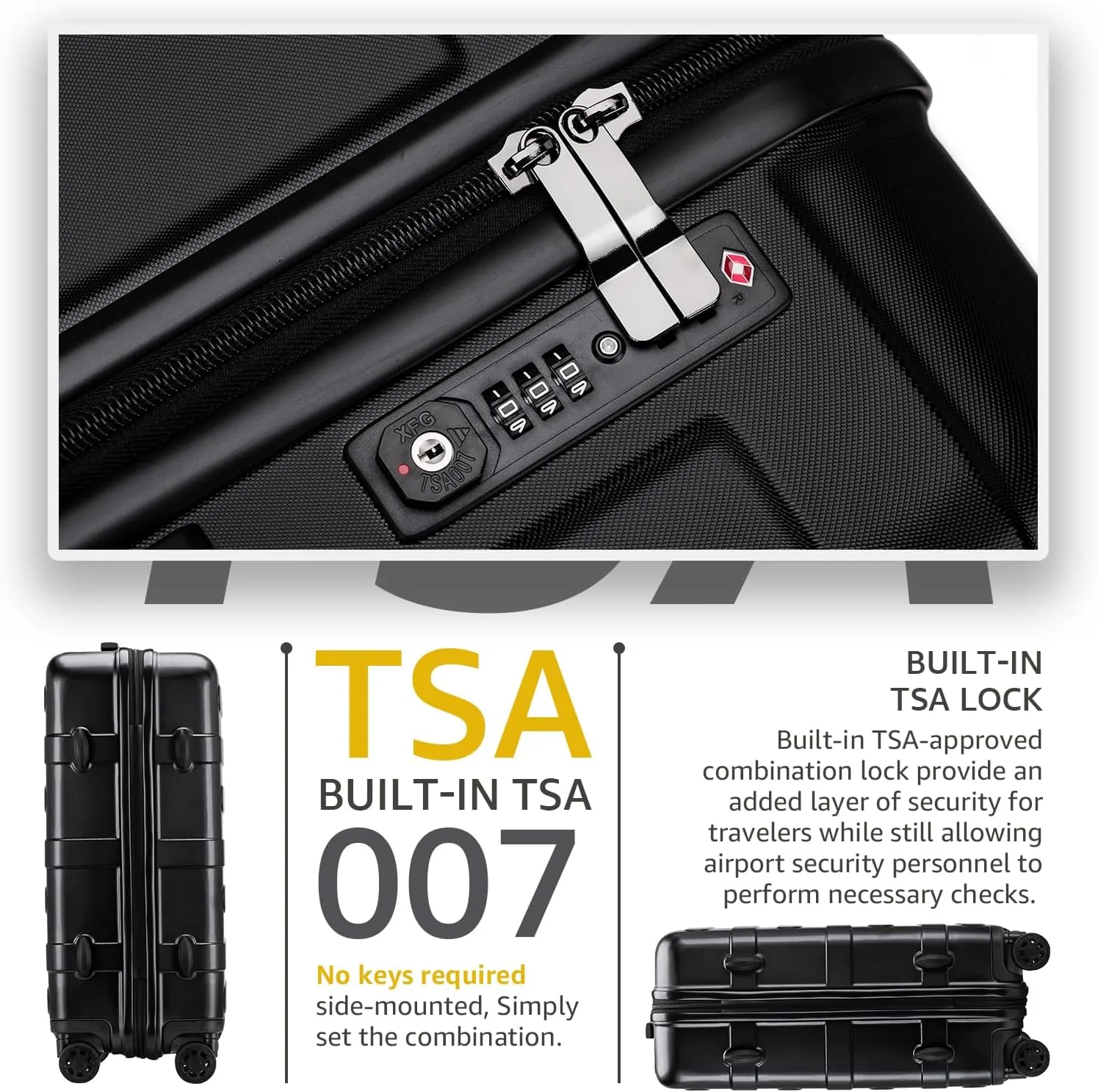Carry-on Luggage with Spinner Wheels,Suitcases PC ABS Hard Shell - 20in TSA Lock Lightweight Carry on