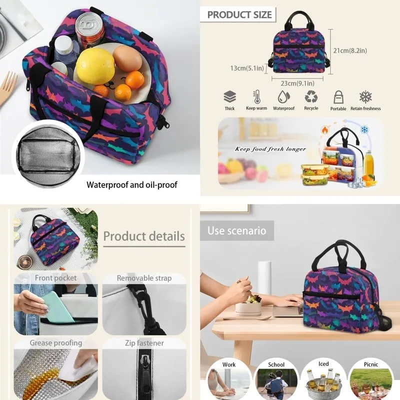 Cartoon Bat 3 In 1 Backpack Lunch Bag Pencil Case Set for Boys, Halloween Bats 17in Large School Bag for Elementary School Students, Creativity Origami Bat Rucksack