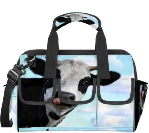 Cartoon Cow Tool Bags for Men Women Multi-Pockets Wide Mouth Tool Organizer Storage Tote Bag Waterproof Stroage Bags with Adjustabe Shoulder Straper for Car Networking Electrician Garden