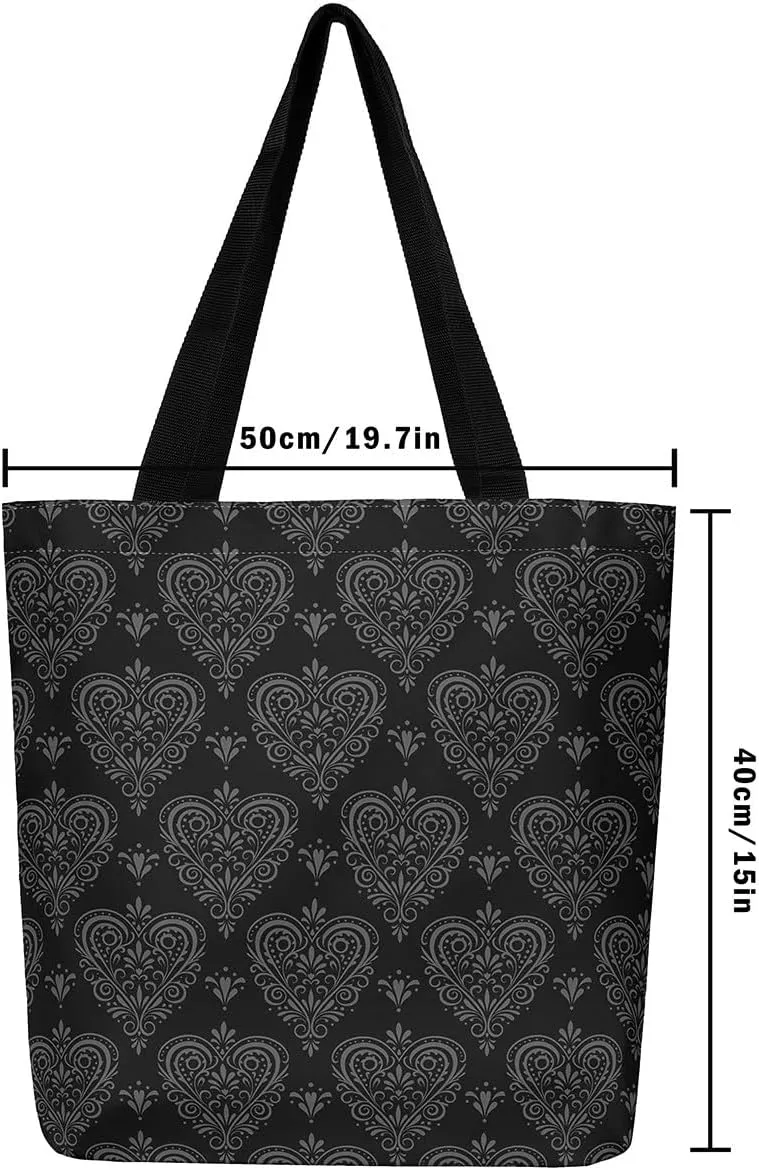 Castle Fairy Bat Pumpkin Lantern Reusable Grocery Handbag,Gothic Black White Halloween Canvas Tote Bag