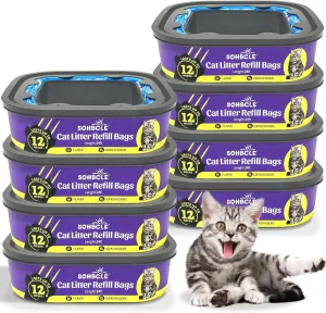 Cat Litter Refill Bags|24FT 8-Pack|Odor Control Cat Litter Bags|Compatible with Pet Genie Refills Standard,Plus,Style Pail Refills|Lasts Up to 24 Months