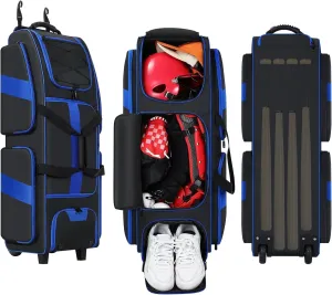 Catchers Gear Bag with Wheels, Soft Rolling Baseball Bag with Separate Shoe Compartment, Large Capacity Multi-space Baseball Bags, Portable Softball Bag for Men Women