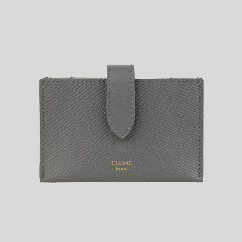 CELINE Accordion Card Holder In Grained Calfskin Medium Grey RS-10B693