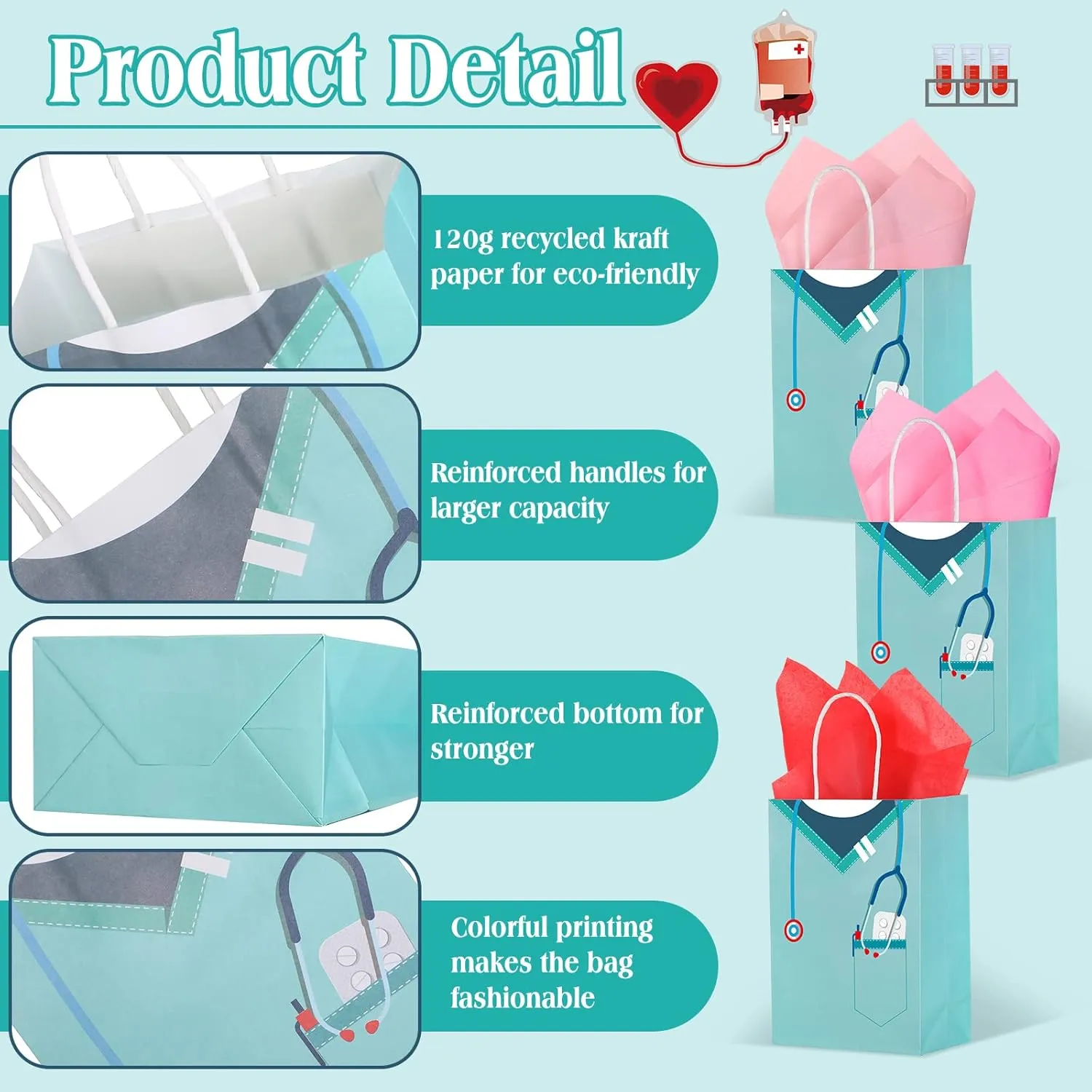 Censen 30 Pcs Nurse Gifts Bag Medical Assistant Gifts Bags Thank You Doctor Paper Goodie Bags with Handles for Healthcare Workers Back to School Party Nurse Appreciation Workers' Day Supplie (Fresh)