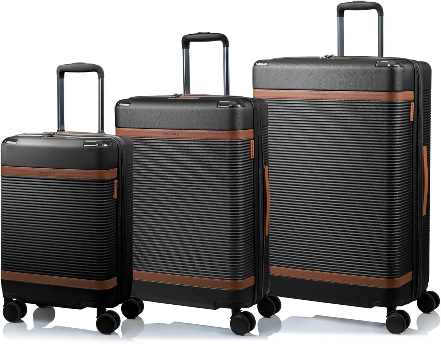 CHAMPS 'VINTAGE III COLLECTION' 3-PIECE EXPANDABLE HARDSIDE SPINNER LUGGAGE SET WITH USB PORT (BLACK)