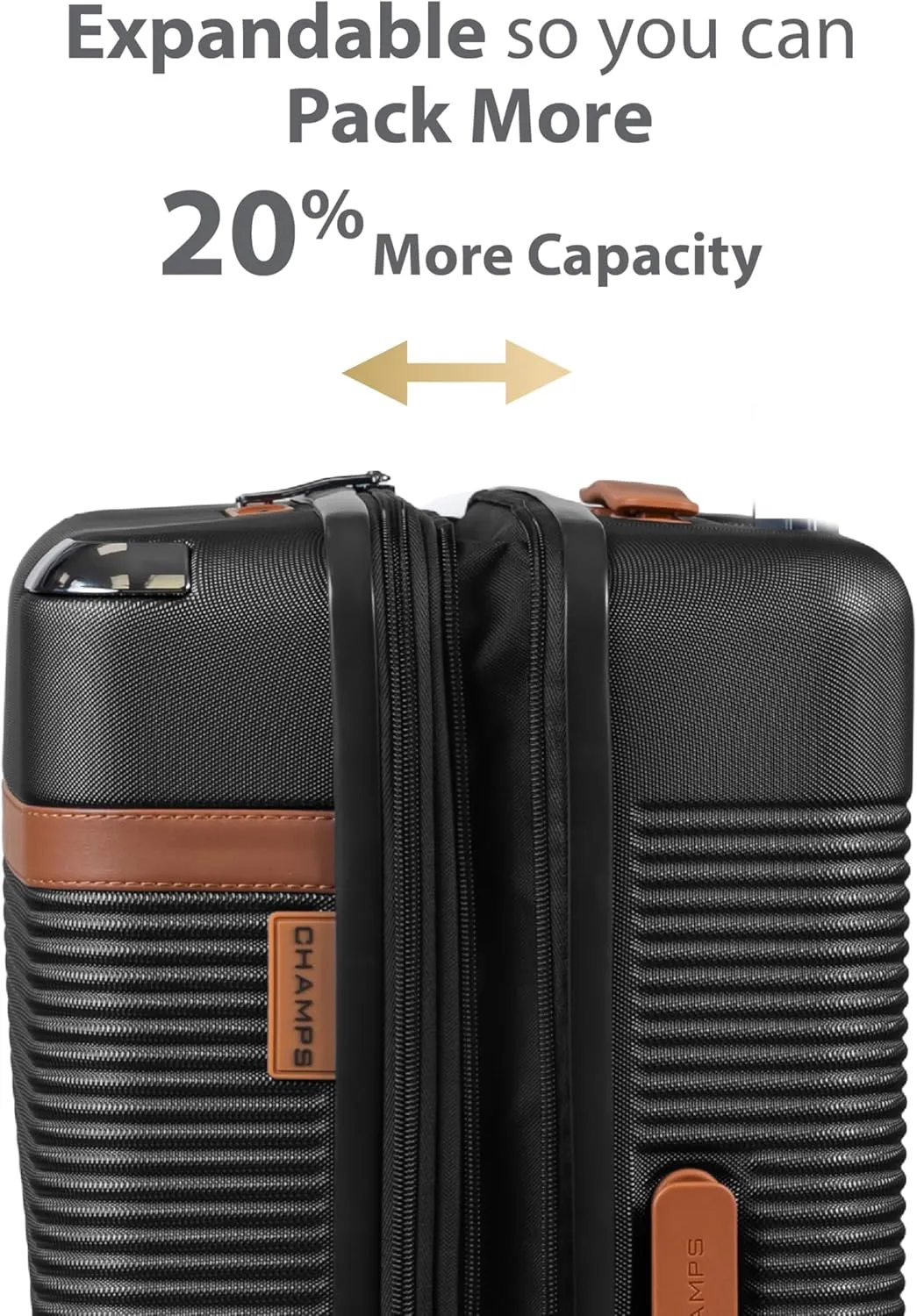 CHAMPS 'VINTAGE III COLLECTION' 3-PIECE EXPANDABLE HARDSIDE SPINNER LUGGAGE SET WITH USB PORT (BLACK)